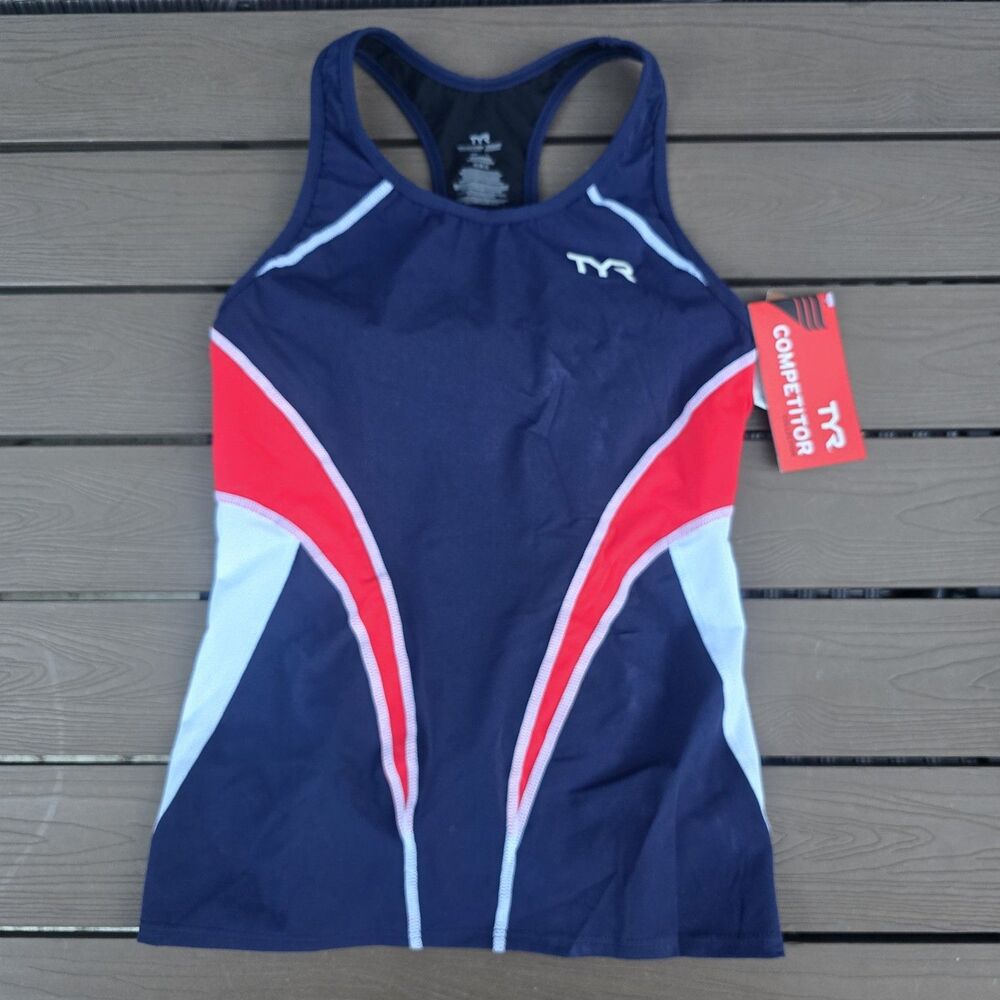 TYR Women's Navy Red Fitness Tank Top Tri Triathlon Singlet Competitor Sz XL New